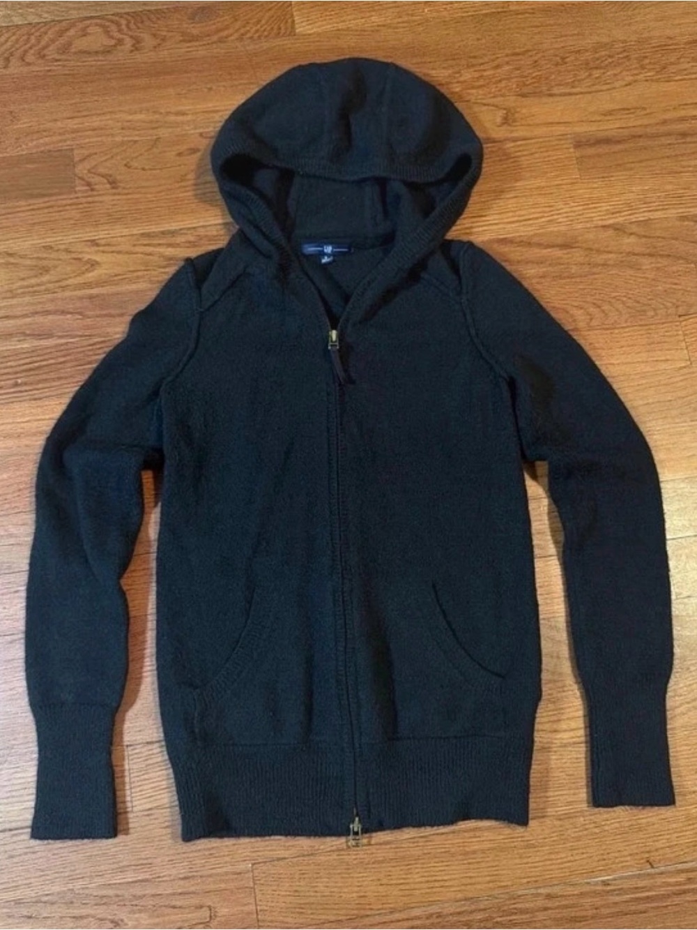 Vintage GAP Women's Black Zip-Up Hooded Sweater